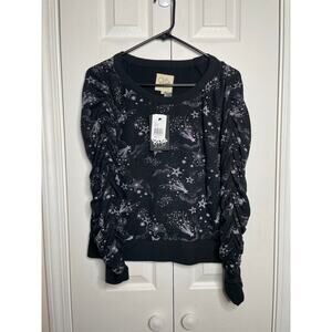 NEW Chaser Ruched Shirred Sweatshirt, in Mystical Star Black Lavender Size S